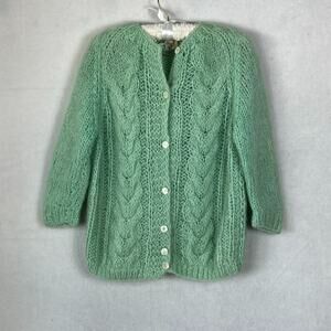 Mantessa Cardigan Women's Size 38 Sage Green Mohair Wool Knit Button Up Italy